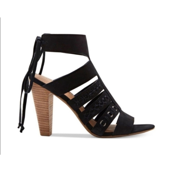 Lucky Brand Suede LEATHER Embroidered Block Heel Sandal Booties sz 9.5 M BLACK - Picture 2 of 14